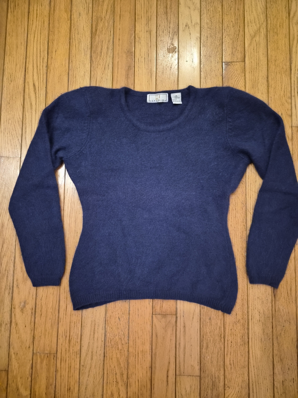 ​Vintage 70% Angora Rabbit Hair Soft Blue Fuzzy Knit Sweater Medium ML Studio